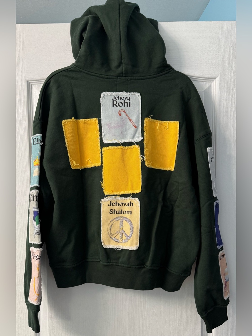 Scary But Beautiful Unisex NAMES OF GOD HOODIE in dark green - Picture 9 of 16